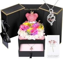 Load image into Gallery viewer, Preserved Rose Box for Her, Forever Real Flowers with Sterling Silver Necklace - Romantic Gift for Delivery on Valentine’S Day, Christmas, Birthday, Anniversary