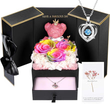 Load image into Gallery viewer, Preserved Rose Box for Her, Forever Real Flowers with Sterling Silver Necklace - Romantic Gift for Delivery on Valentine’S Day, Christmas, Birthday, Anniversary
