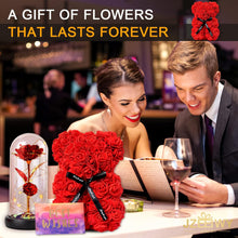 Load image into Gallery viewer, Flower Rose Bear for Mom,Perfect Birthday Romantic Gift for Wife Daughter Girlfriend Friend Her,Light up Rose in Glass Dome for Birthday Anniversary Mothers Day Valentines Day
