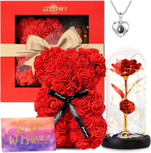 Load image into Gallery viewer, Flower Rose Bear for Mom,Perfect Birthday Romantic Gift for Wife Daughter Girlfriend Friend Her,Light up Rose in Glass Dome for Birthday Anniversary Mothers Day Valentines Day
