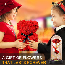 Load image into Gallery viewer, Flower Rose Bear for Mom,Perfect Birthday Romantic Gift for Wife Daughter Girlfriend Friend Her,Light up Rose in Glass Dome for Birthday Anniversary Mothers Day Valentines Day
